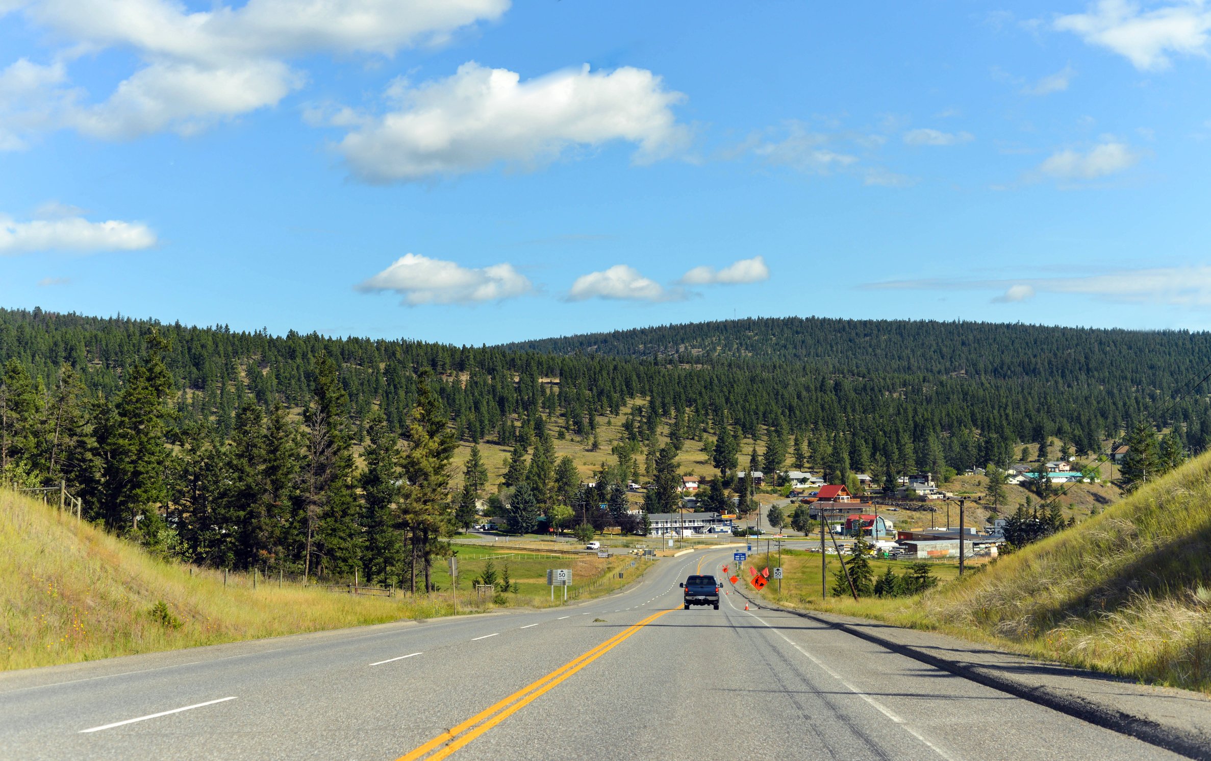 Rural Canada with highway leading to small town